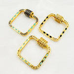 Load image into Gallery viewer, DC11. Sterling Silver Square Enamel Diamond Screw Clasp