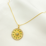 Load image into Gallery viewer, 14K Solid Gold Diamond and Emerald Sun Circle Charm. GDP325