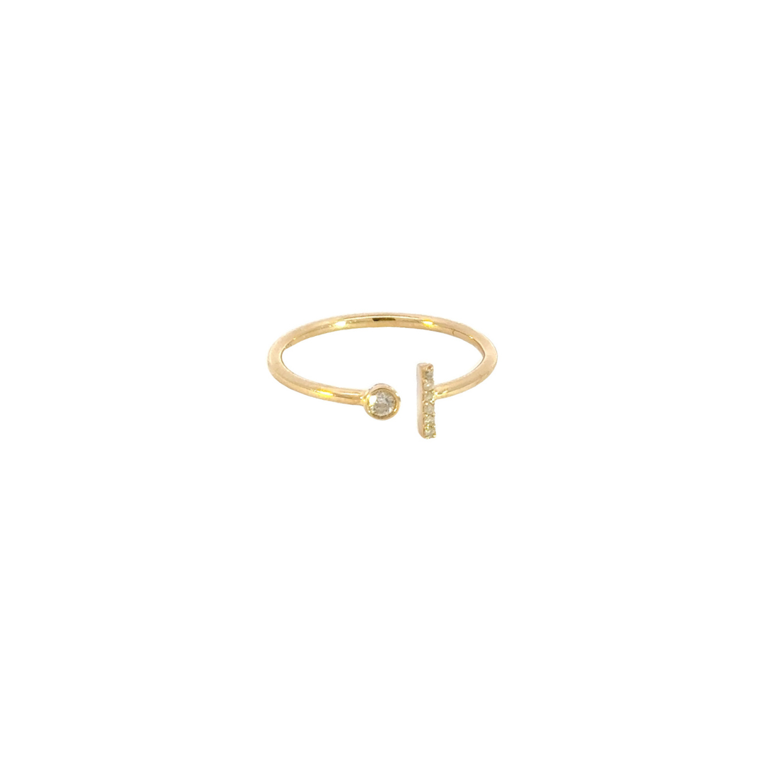 14k Solid Gold Circle and Rectangle Diamond Ring