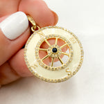 Load image into Gallery viewer, Diamond Sterling Silver Round Compass Enamel Pendant with Gemstone