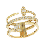 Load image into Gallery viewer, 14K Solid Gold Three Rows Fancy Diamond Ring