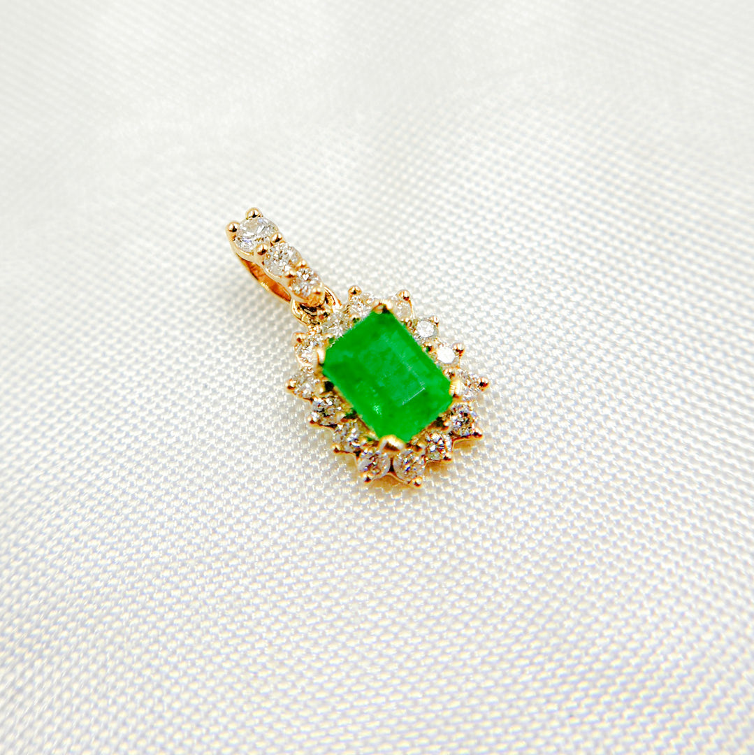 14K Solid Gold Diamond and Emerald Rectangle Charm. PN113006Y14EM1
