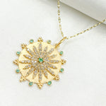 Load image into Gallery viewer, 14k Solid Gold Circle Diamond and Emerald Charm. GDP633