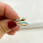 Load image into Gallery viewer, 14K Solid Yellow Gold Diamond and Turquoise Open Snake Ring
