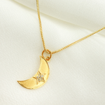 Load image into Gallery viewer, 14K Solid Gold with Diamonds Moon Shape Charm with Star in the Middle. GDP134