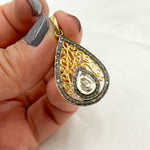 Load image into Gallery viewer, DP188. Diamond Sterling Silver Drop Shape Pendant with Polki Diamond