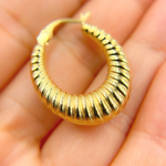 Load image into Gallery viewer, GER128. 14K Solid Gold Chunky Croissant Hollow Hoop Earrings