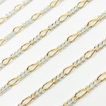 Load image into Gallery viewer, XM/3831C. 14K Gold Filled & Sterling Silver Figaro Link Chain – Long Gold, Short Silver Pattern