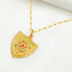 Load image into Gallery viewer, 14K Solid Gold Diamond Shield Charm and Wheel in the Center with Gemstones. KG239