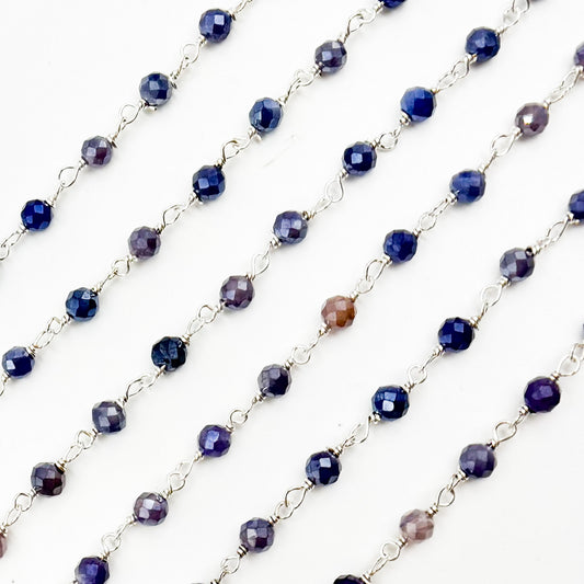 Buy Coated Blue Quartz Sterling Silver Wire Wrap Chain
