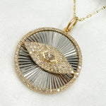 Load image into Gallery viewer, 14K Solid Gold Diamonds and Black Rhodium Sterling Silver Circle Eye Charm. KSG71