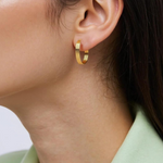 Load image into Gallery viewer, Gold Ribbed Round Hollow Hoop Earrings