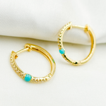 Load image into Gallery viewer, EHC56665TQ. 14k Solid Gold Diamond and Turquoise Hoops