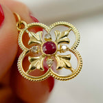 Load image into Gallery viewer, GDP383. 14K Solid Gold Diamond and Gemstone Flower Charm