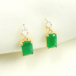 Load image into Gallery viewer, CE95814EM6X4. 14k Solid Yellow Gold Emerald & Diamond Dangle Studs