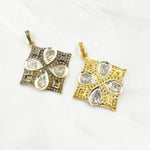 Load image into Gallery viewer, DP461. Diamond Sterling Silver Square Flower Pendant with Polki Diamonds