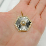Load image into Gallery viewer, 14k Solid Gold Diamond and Sterling Silver Black Rhodium Hexagonal Charm. KSG32