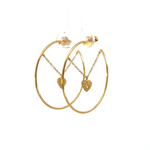 Load image into Gallery viewer, Buy 14k Solid Yellow Gold Diamond Heart Dangle Hoops Earrings