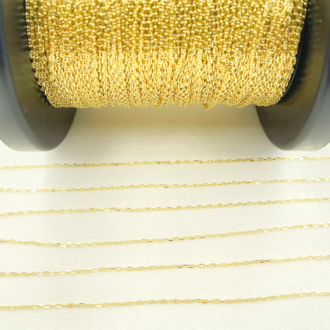 Shop Now 14K Solid Yellow Gold Flat Marina Link Chain