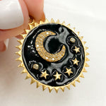 Load image into Gallery viewer, Shop Diamond Sterling Silver Round Moon and Stars Enamel Pendant