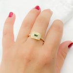 Load image into Gallery viewer, 14K Solid Yellow Gold Diamond and Emerald Rectangle Ring.