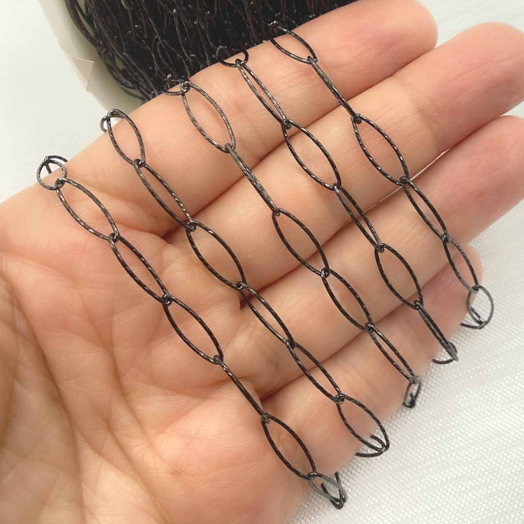 Black Rhodium Sterling Silver Diamond Cut Oval Link Chain