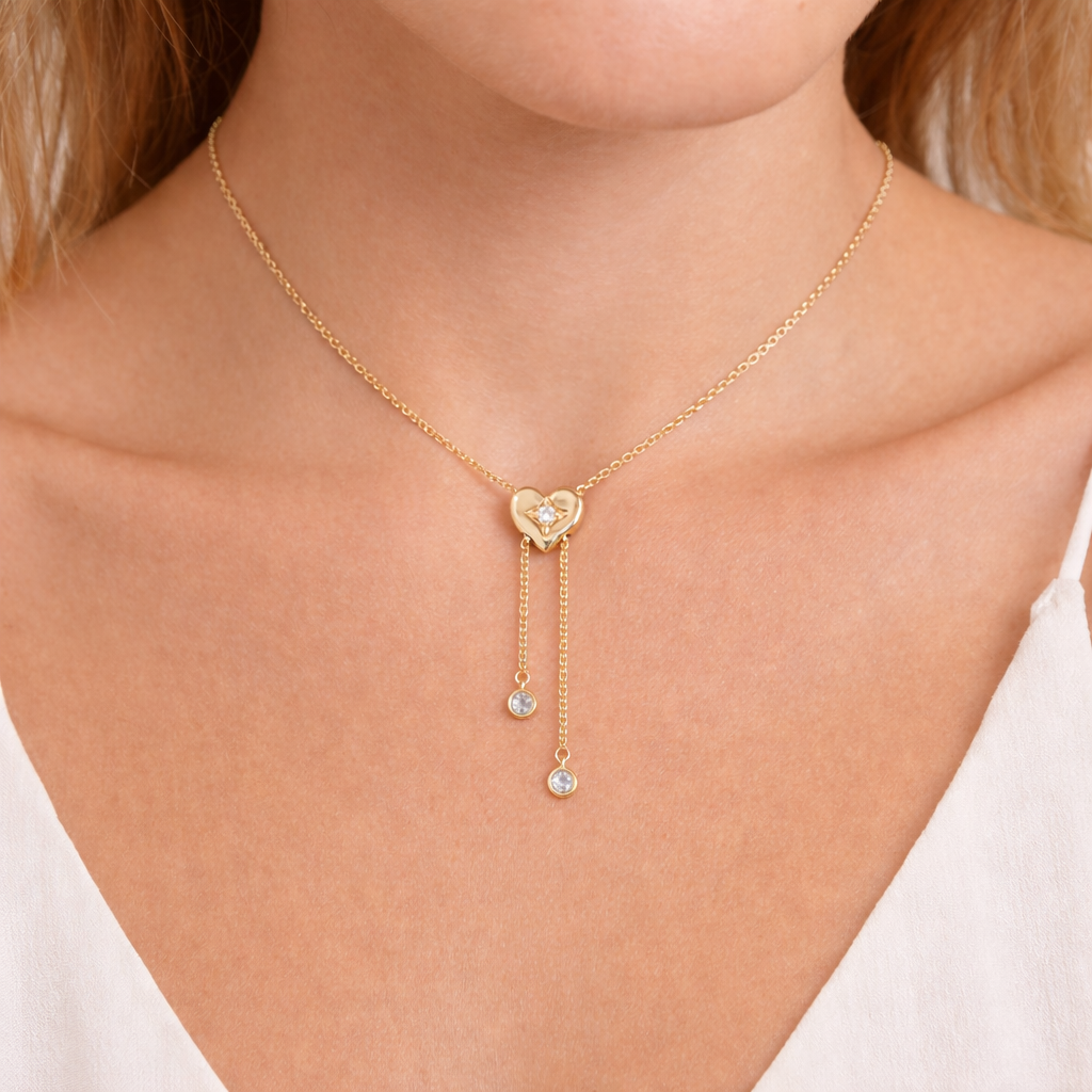14K Solid Gold Diamond and Gemstone Heart Necklace