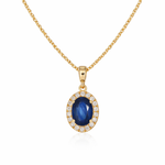 Load image into Gallery viewer, CMC00362BS. 14K Solid Gold Oval-Shaped Blue Sapphire and Diamond Charm