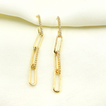 Load image into Gallery viewer, EFF51957. 14K Solid Gold and Diamonds Paper Clip Dangle Earrings