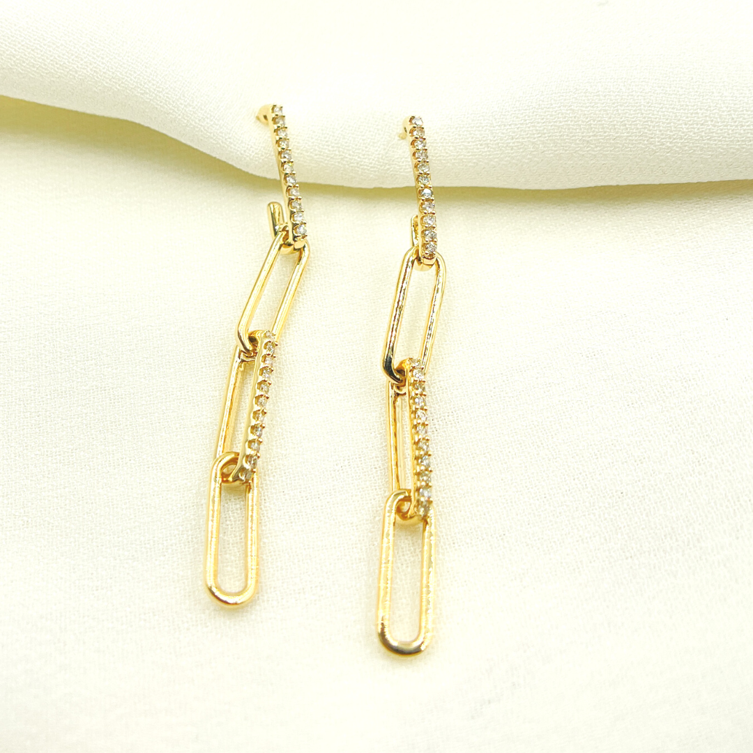 14K Solid Gold and Diamonds Paper Clip Dangle Earrings. EFF51957