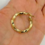 Load image into Gallery viewer, GER120. 14K Solid Gold Twisted Textured Hollow Hoop Earrings 26mm – Lightweight Hoops