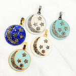 Load image into Gallery viewer, Diamond Sterling Silver Round Moon and Star Enamel Pendants