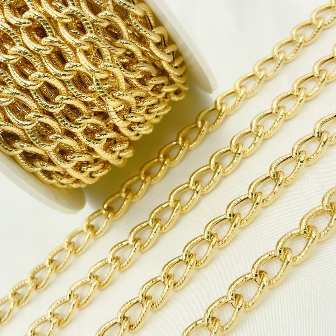 V53GP. Gold Plated 925 Sterling Silver Textured Curb Link Chain