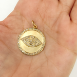 Load image into Gallery viewer, 14K Solid Gold with Diamonds Round Shape with Evil Eye Charm. GDP21