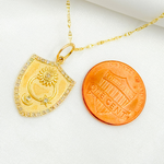 Load image into Gallery viewer, 14K Solid Gold Diamond Shield Charm with Sun, Moon and Star in the Center. GDP485