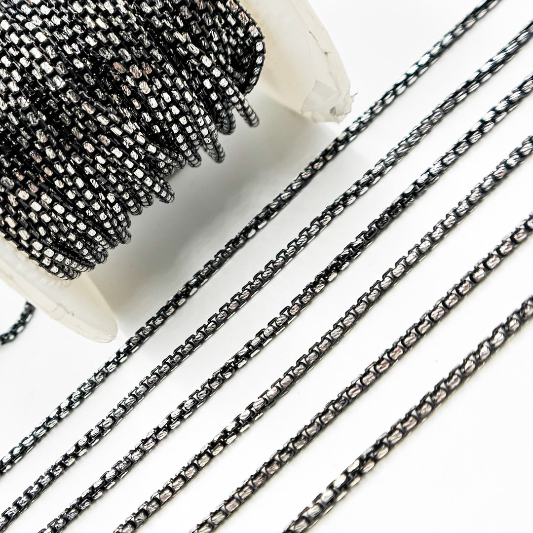 Rhodium and Sterling Silver Diamond Cut Box Chain