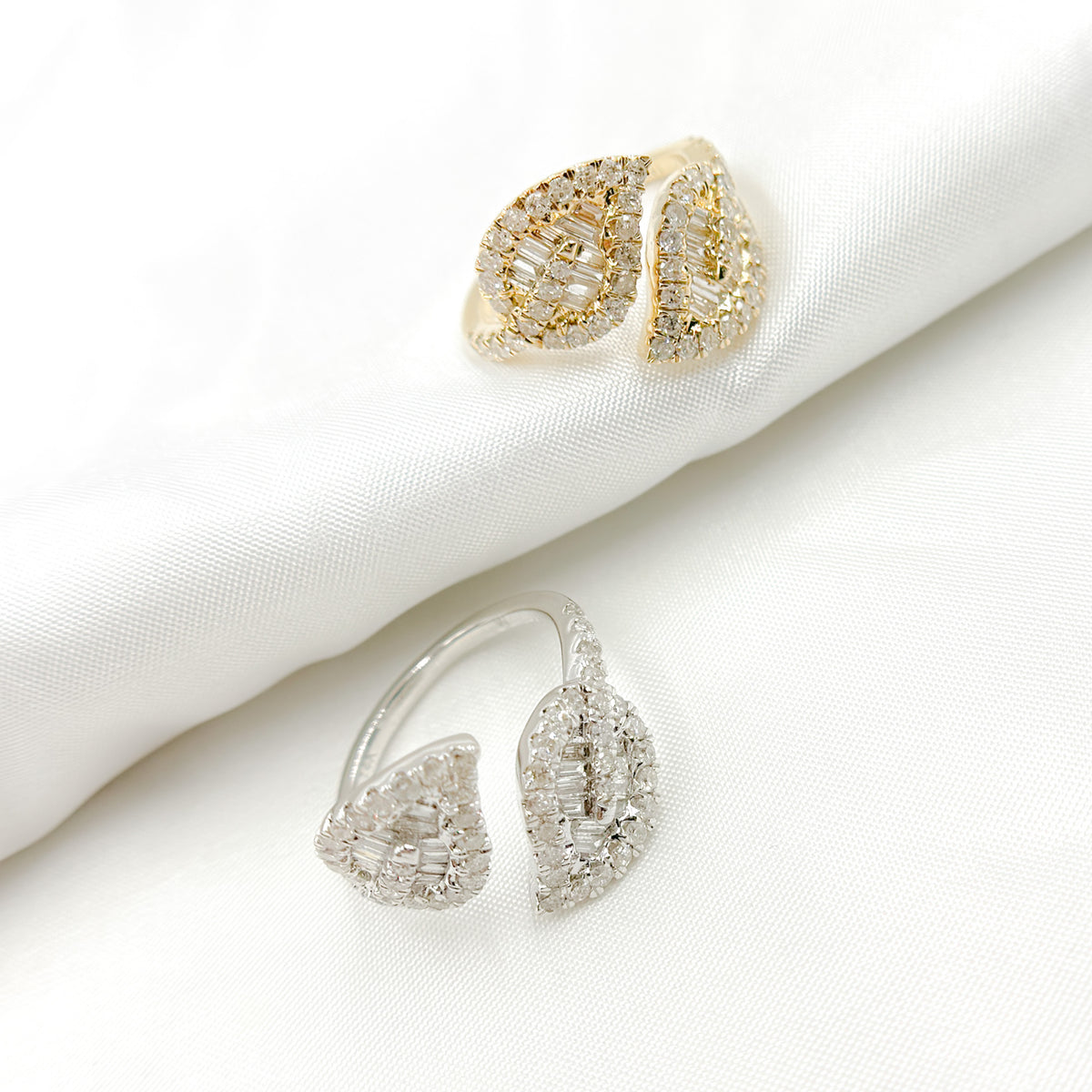 14K Solid Gold Diamond Open Leaf Ring.