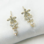 Load image into Gallery viewer, ER417847. 14k Solid Gold Diamond Flower Dangle Stud Earrings