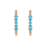 Load image into Gallery viewer, Buy 14K Solid Gold Diamonds and Turquoise Hoops