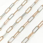 Load image into Gallery viewer, V31RGS. Rose Gold Plated & Sterling Silver Smooth & Diamond Cut Paperclip Chain