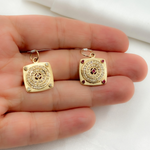 Load image into Gallery viewer, GDP385. 14K Solid Gold Square Charm with Circle in the Center in Diamond and Gemstones