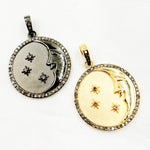 Load image into Gallery viewer, DP722. Diamond Sterling Silver Moon & Star Round Pendant