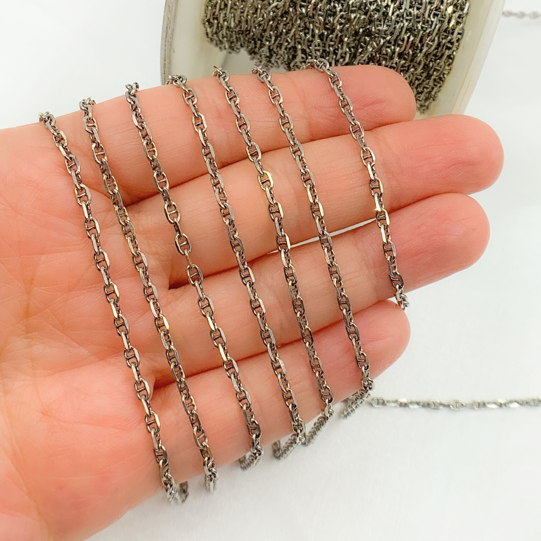 Y70OX. Oxidized 925 Sterling Silver Diamond Cut Marina Link Chain