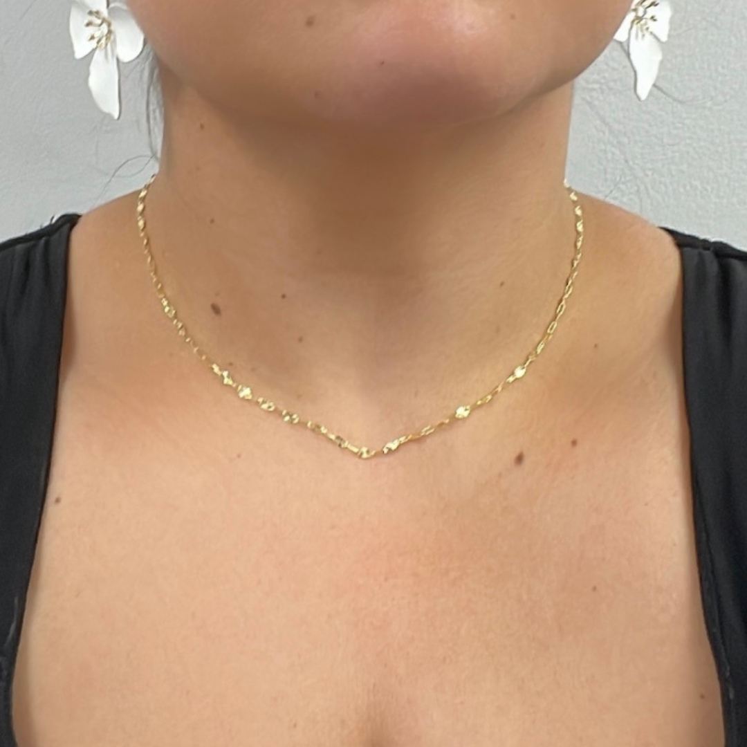 14K Solid Yellow Gold Oval Flat Link Diamond Cut Marina Link Chain