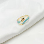 Load image into Gallery viewer, 14K Solid Yellow Gold Diamond and Turquoise Open Snake Ring