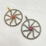 Load image into Gallery viewer, DP066. Diamond & Sterling Silver Round Sun Pendant with Gemstone