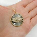 Load image into Gallery viewer, 14K Solid Gold Diamonds and Black Rhodium Sterling Silver Circle Eye Charm. KSG71