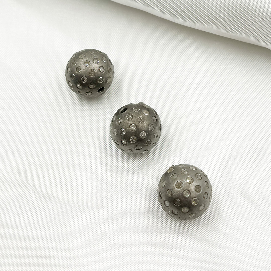 Pave Diamond & 925 Sterling Silver Black Rhodium Round Bead. DC723
