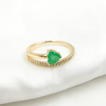 Load image into Gallery viewer, 14K Solid Gold Diamond and Emerald Overlap Heart Ring.