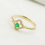 Load image into Gallery viewer, 14K Solid Yellow Gold Diamond and Emerald Flower Ring.